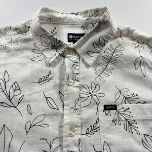 Matix Floral Button Down Shirt Men Medium White Cotton Rayon Short Sleeve Casual